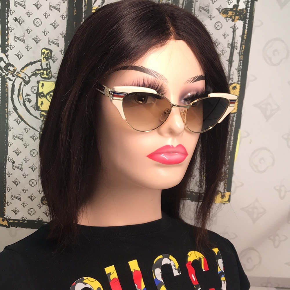 New Authentic Gucci GG0522S 005 Cat-Eye Sunglasses Ivory Brown Gradient